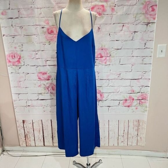 ASOS royal blue cropped wide leg jumpsuit size 14 - Picture 1 of 6